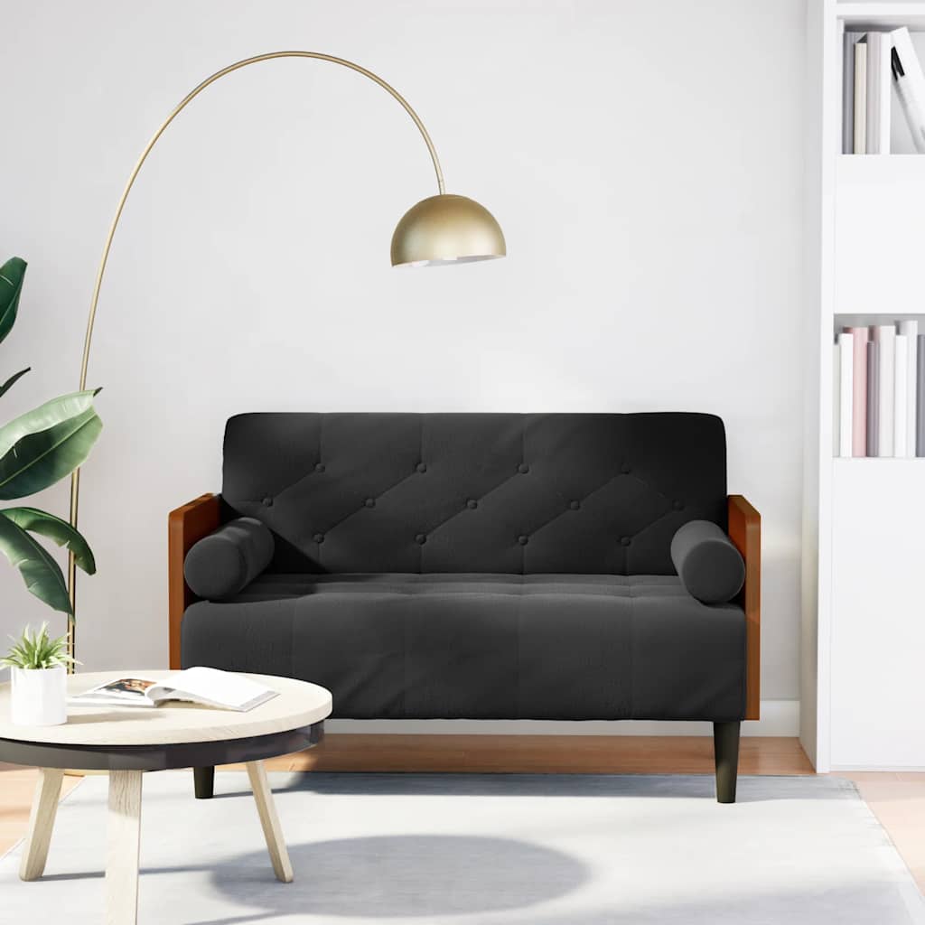 Schwarzes Samt Zweisitzer Sofa mit Nackenrollen, 110 cm