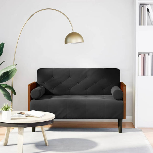 Schwarzes Samt Zweisitzer Sofa mit Nackenrollen, 110 cm