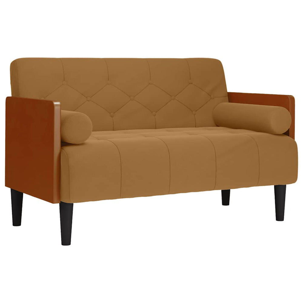 Braunes Samt Zweisitzer Sofa mit Nackenrollen