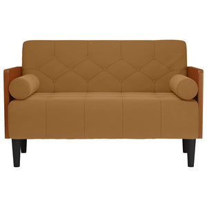 Braunes Samt Zweisitzer Sofa mit Nackenrollen