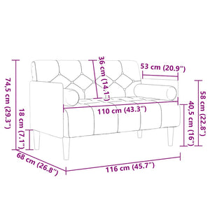 Braunes Samt Zweisitzer Sofa mit Nackenrollen