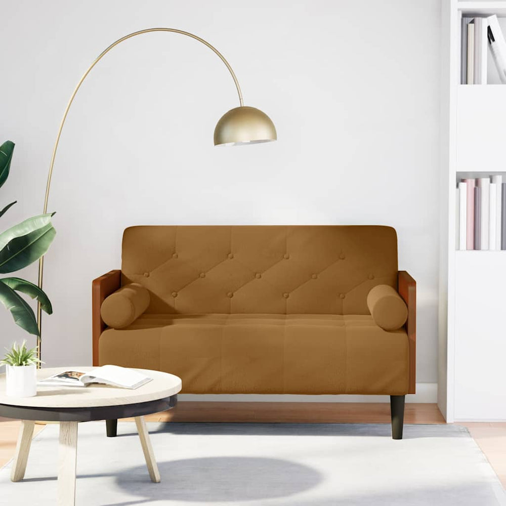Braunes Samt Zweisitzer Sofa mit Nackenrollen