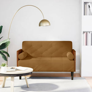 Braunes Samt Zweisitzer Sofa mit Nackenrollen