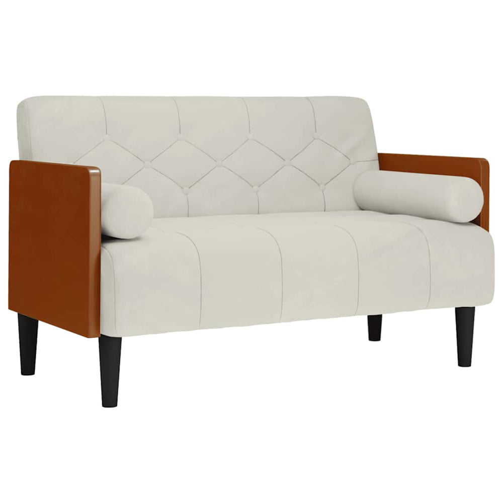 Creme Samt Zweisitzer Sofa mit Nackenrollen
