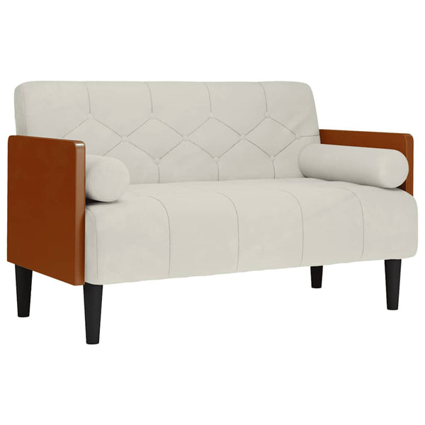 Creme Samt Zweisitzer Sofa mit Nackenrollen