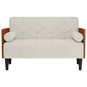 Creme Samt Zweisitzer Sofa mit Nackenrollen