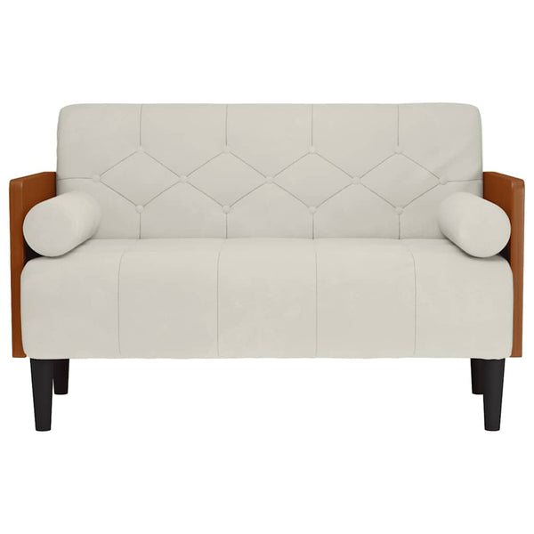 Creme Samt Zweisitzer Sofa mit Nackenrollen