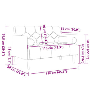 Creme Samt Zweisitzer Sofa mit Nackenrollen