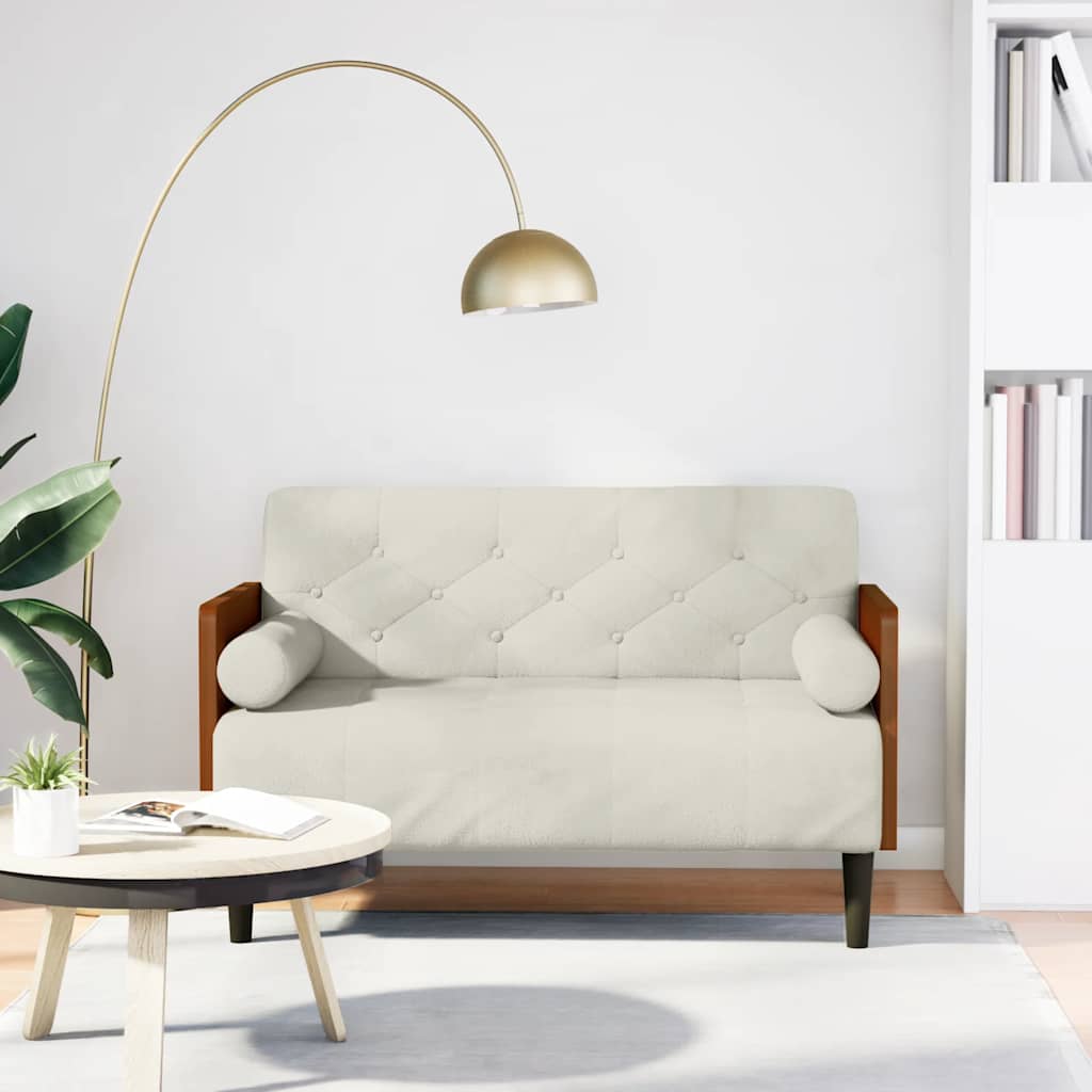 Creme Samt Zweisitzer Sofa mit Nackenrollen