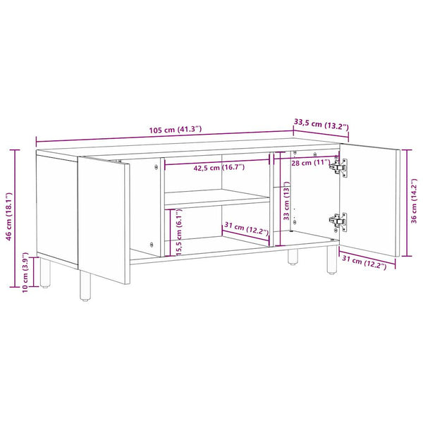 Schwarzer TV-Schrank 105 cm aus Mangoholz