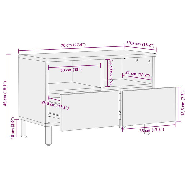Schwarzer TV-Schrank 70 cm aus Mangoholz