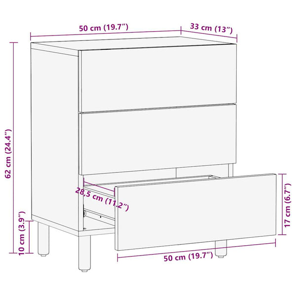 Schwarzer Nachttisch aus Mangoholz 50x62cm
