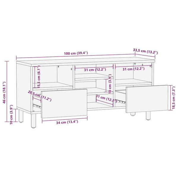 Schwarzer TV-Schrank aus Mangoholz 100 cm