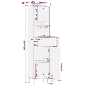 Mango Badschrank Massivholz 38x33,5x160 cm
