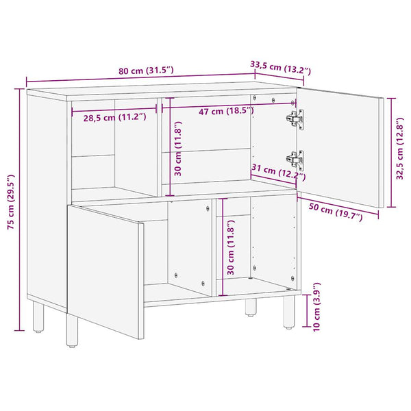 Sideboard aus rauem Mangoholz, 80 cm