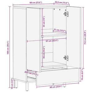 Highboard aus rauem Mangoholz, 60 cm