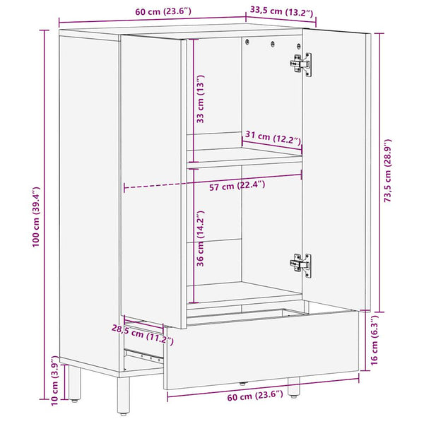 Highboard aus rauem Mangoholz, 60 cm
