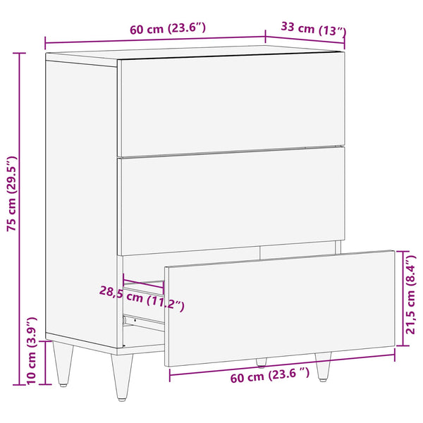 Mehrfarbiger Stauraumschrank Mango Massivholz 60x75cm