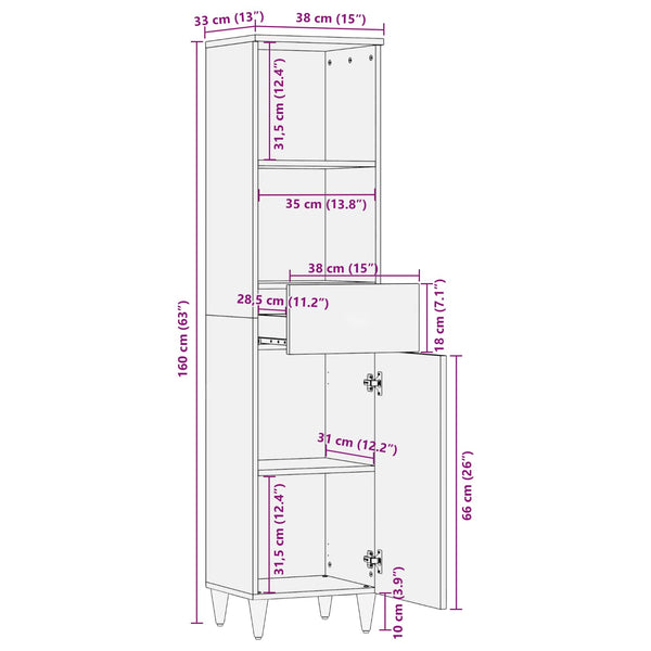 Mehrfarbiger Badezimmerschrank mit Schubladen, 160 cm