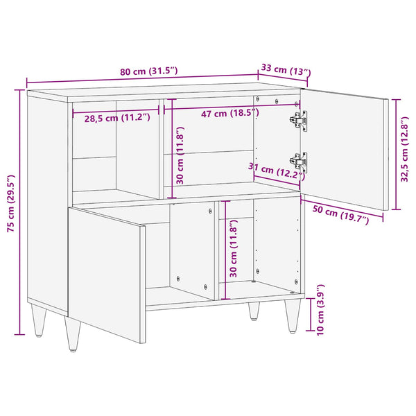 Mehrfarbiger Stauraumschrank Mango Massivholz 80cm