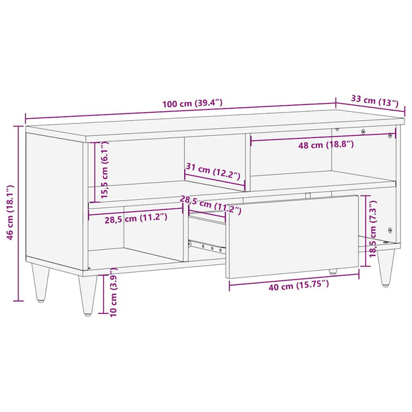 vidaXL Meuble TV marron miel 100 x 33 x 46 cm bois de manguier massif