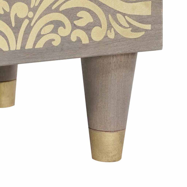 Grauer Nachttisch mit Tür aus Mango Massivholz