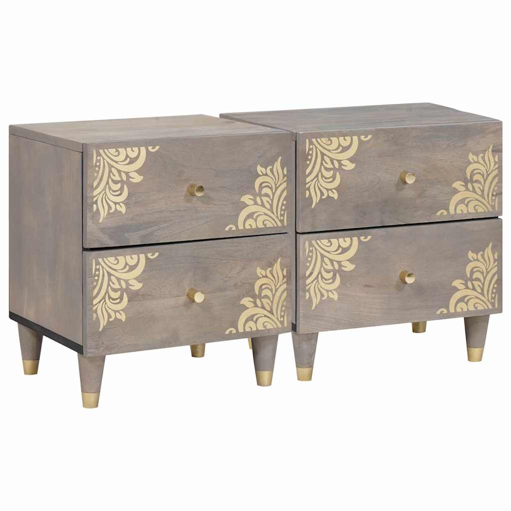 Nachttisch 2er Set Grau Mango Massivholz