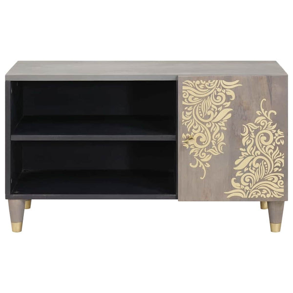 Grauer TV-Schrank Mango Massivholz 80cm