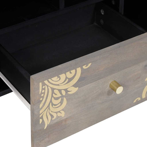 Grauer TV-Schrank mit Regal Mango Massivholz