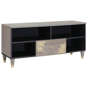 Grauer TV-Schrank mit Regal Mango Massivholz