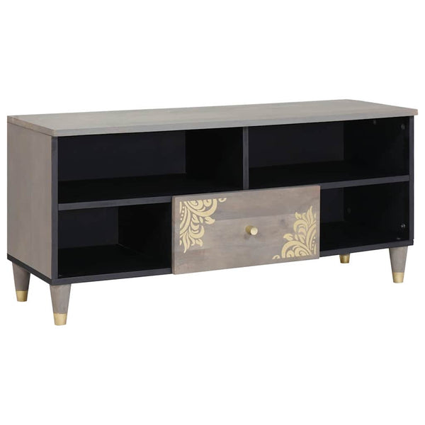 Grauer TV-Schrank mit Regal Mango Massivholz