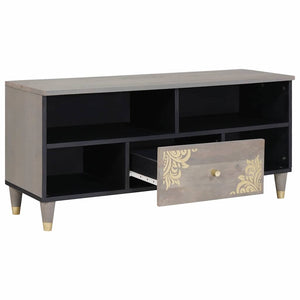 Grauer TV-Schrank mit Regal Mango Massivholz