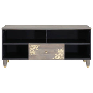 Grauer TV-Schrank mit Regal Mango Massivholz