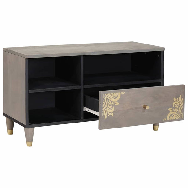 Grauer TV-Schrank Mango Massivholz 80 cm