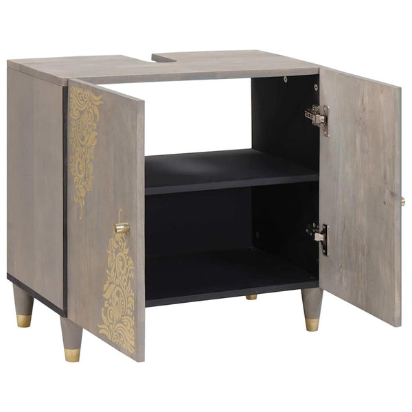 Waschbeckenunterschrank Grau Mango Massivholz