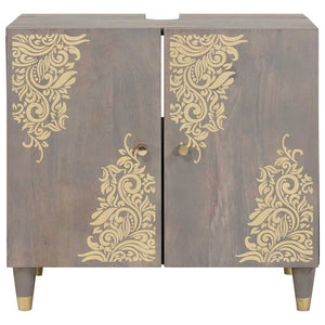 Waschbeckenunterschrank Grau Mango Massivholz