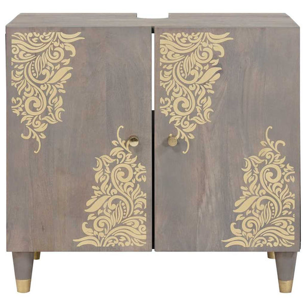 Waschbeckenunterschrank Grau Mango Massivholz