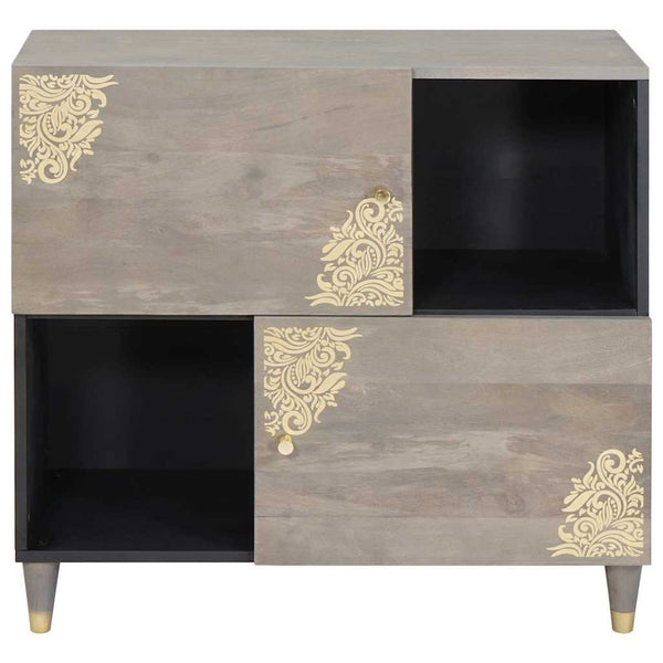 Sideboard Grau/Gold 80cm Mango Massivholz