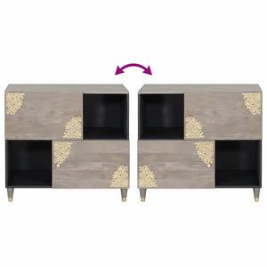 Sideboard Grau/Gold 80cm Mango Massivholz