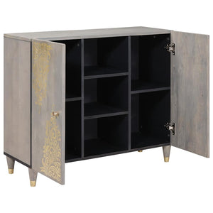 Sideboard Grau/Gold Mango Massivholz 90 cm