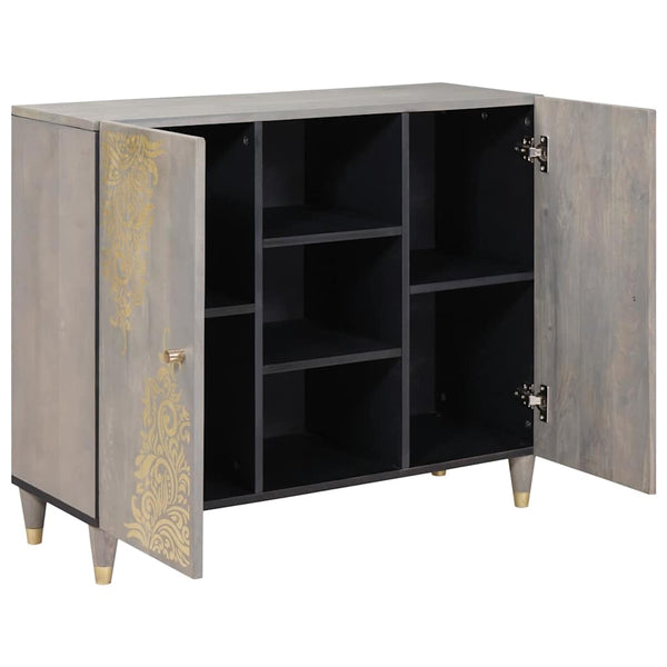 Sideboard Grau/Gold Mango Massivholz 90 cm