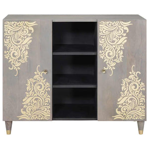 Sideboard Grau/Gold Mango Massivholz 90 cm