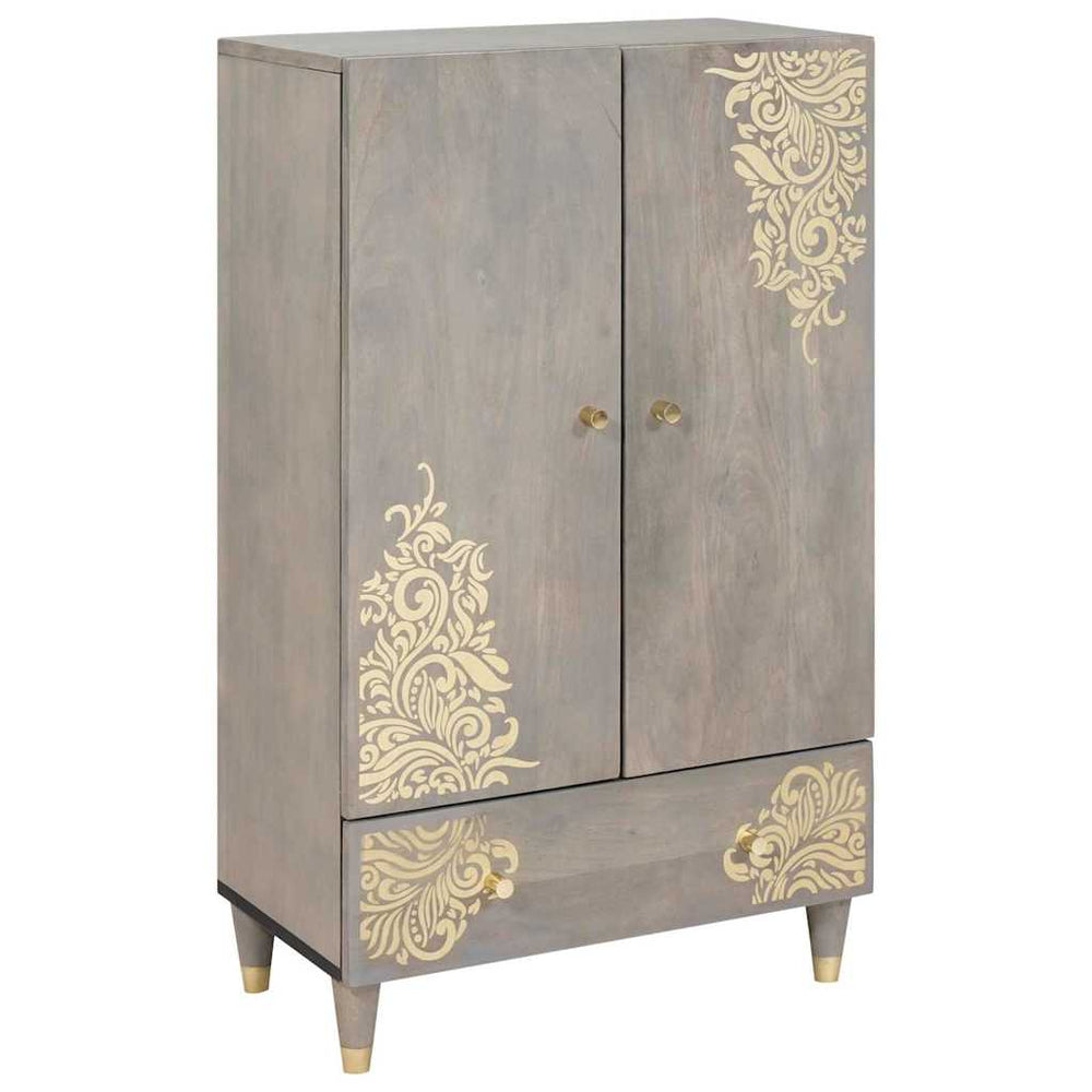 Highboard Grau/Gold Mango Massivholz 60x100 cm