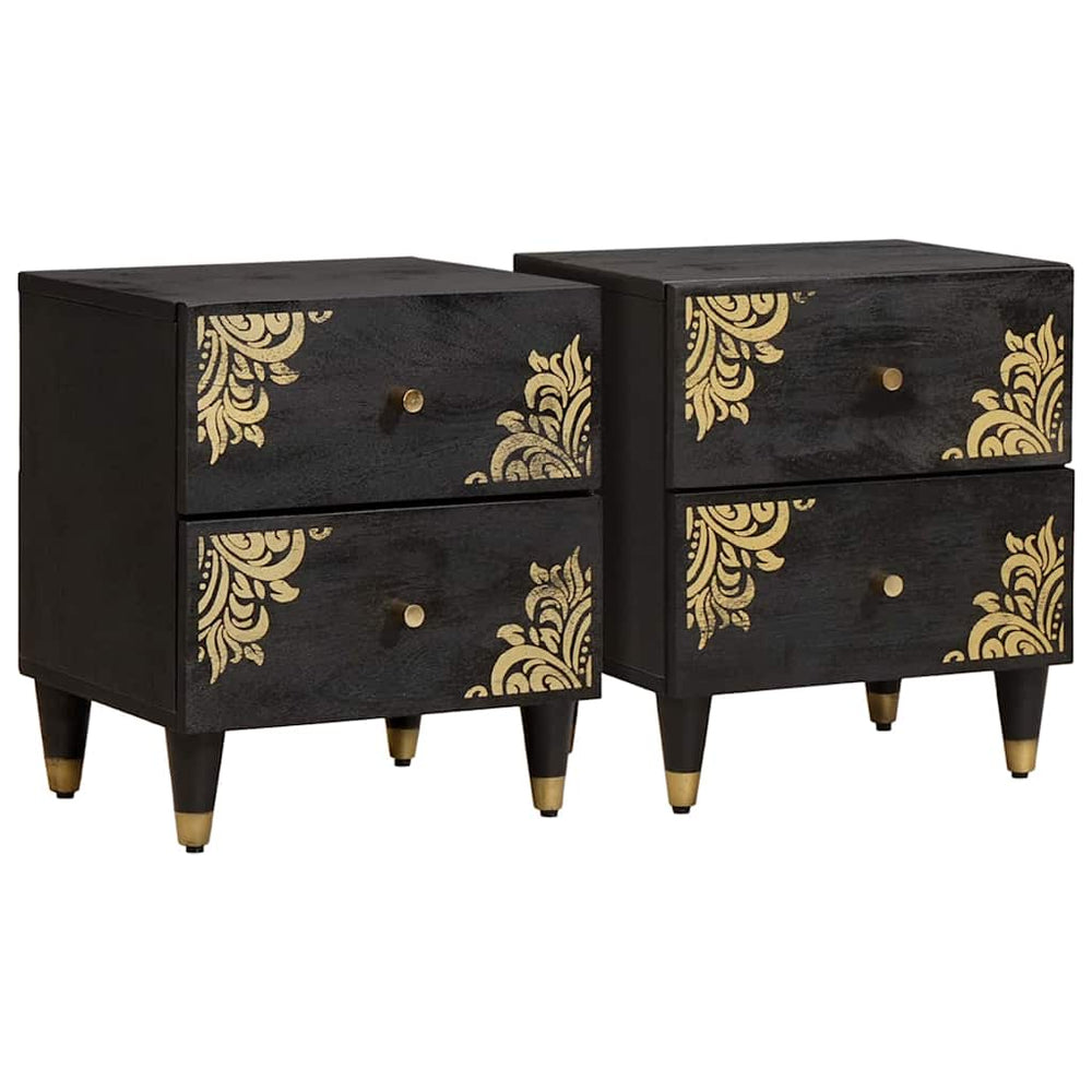 Nachttisch 2er Set, Mango Massivholz, Schwarz