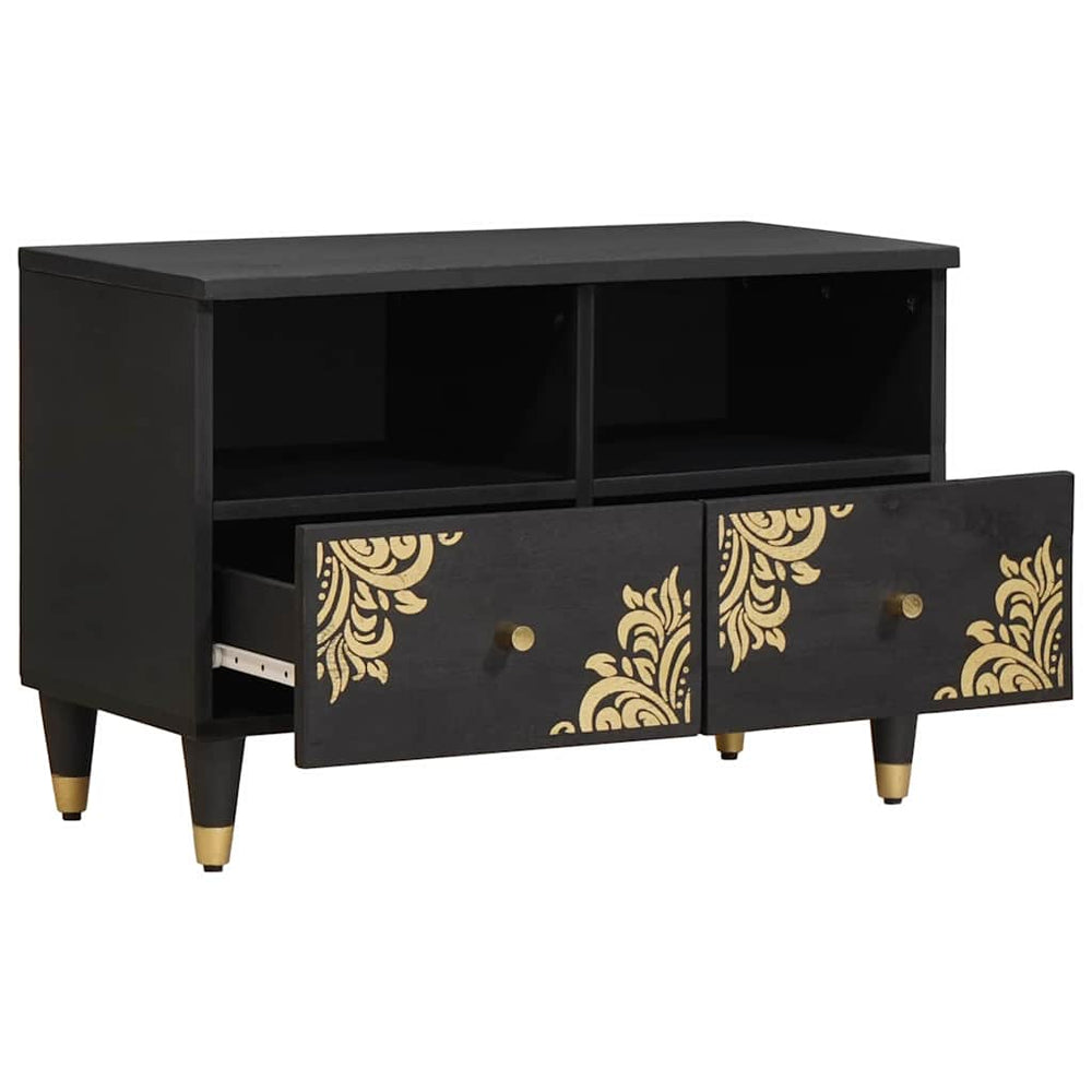 vidaXL Meuble TV avec étagère Noir 70 x 33 x 46 cm Bois de manguier massif