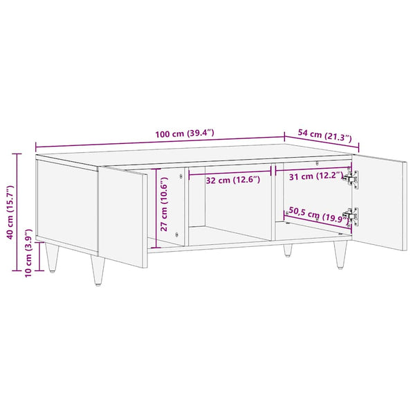 Schwarzer Couchtisch Mango Massivholz 100x54 cm
