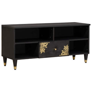 vidaXL Meuble TV avec étagère Noir 100 x 33 x 46 cm Bois de manguier massif