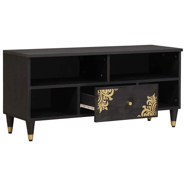 vidaXL Meuble TV avec étagère Noir 100 x 33 x 46 cm Bois de manguier massif
