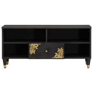 vidaXL Meuble TV avec étagère Noir 100 x 33 x 46 cm Bois de manguier massif
