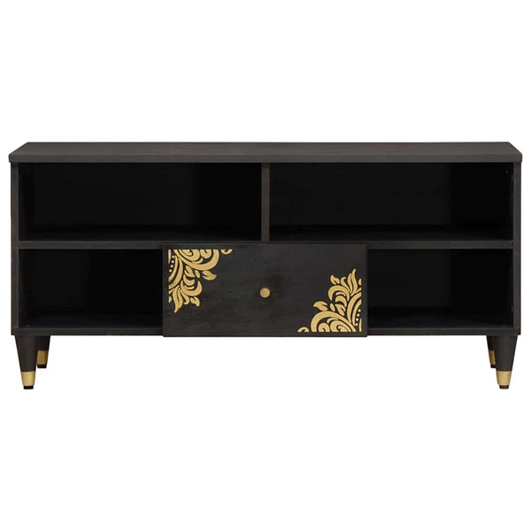 vidaXL Meuble TV avec étagère Noir 100 x 33 x 46 cm Bois de manguier massif